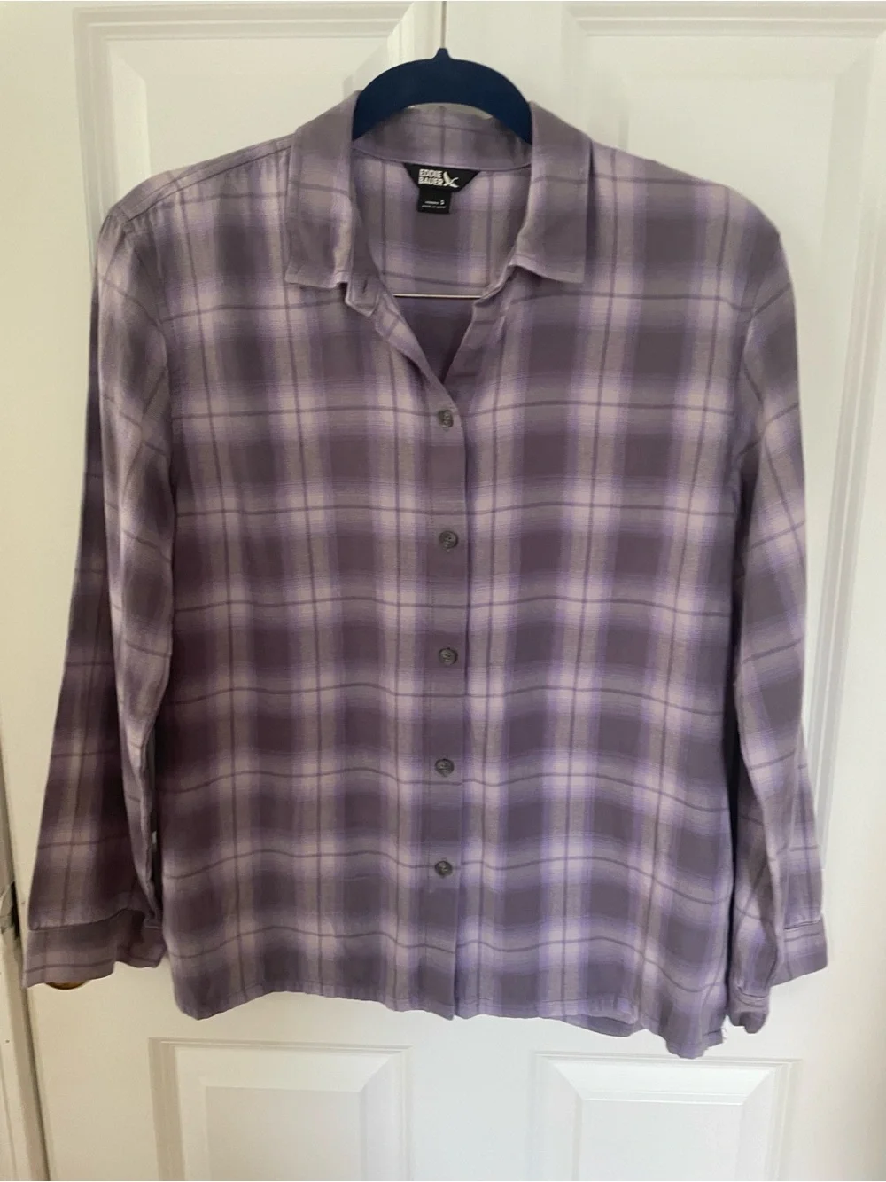 Eddie Bauer Lavender Plaid Button-Up Shirt and shorts pajamas